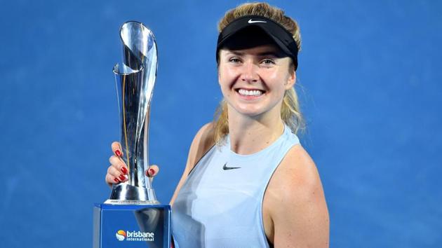 Elina Svitolina holds up the winner's trophy after beating Aliaksandra Sasnovich in the Brisbane International final. (AFP) Elina Svitolina holds up the winner's trophy after beating Aliaksandra Sasnovich in the Brisbane International final. (AFP)
