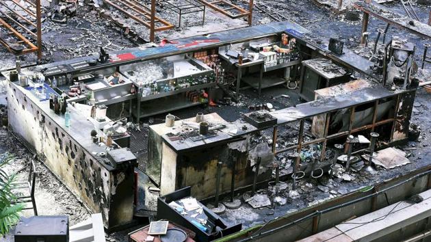 A view of the burnt down restaurant at Kamala Mills, in Mumbai on December 30, 2017. (PTI) A view of the burnt down restaurant at Kamala Mills, in Mumbai on December 30, 2017. (PTI)