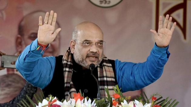 BJP president Amit Shah addresses a party rally in Ambasa, Tripura. (PTI Photo) BJP president Amit Shah addresses a party rally in Ambasa, Tripura. (PTI Photo)