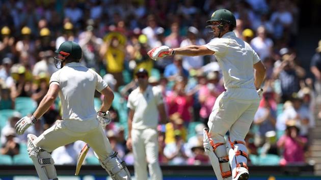 Mitchell Marsh almost had a disastrous moment when he reached his century as he decided to celebrate mid-pitch with his brother. (AFP) Mitchell Marsh almost had a disastrous moment when he reached his century as he decided to celebrate mid-pitch with his brother. (AFP)