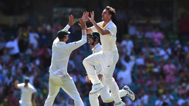 Pat Cummins ended James Vince’s scratchy knock as Australia closed in on victory. (AFP) Pat Cummins ended James Vince’s scratchy knock as Australia closed in on victory. (AFP)