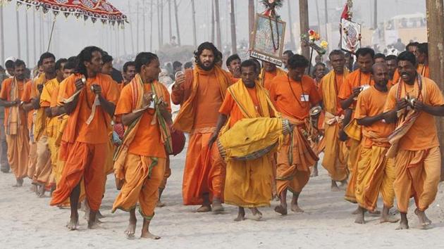 File photo of sadhus of Kriya Yog Akhara at the Maha Kumbh Mela in Allahabad. (HT file photo) File photo of sadhus of Kriya Yog Akhara at the Maha Kumbh Mela in Allahabad. (HT file photo)
