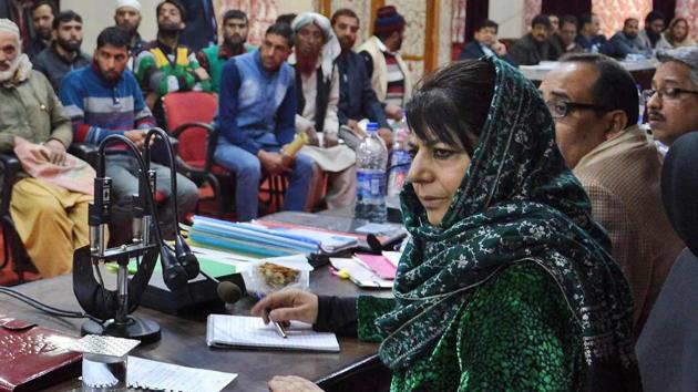 Jammu & Kashmir Chief Minister, Mehbooba Mufti interacting during her public outreach programme in Doda district on December 11, 2017. (PTI) Jammu & Kashmir Chief Minister, Mehbooba Mufti interacting during her public outreach programme in Doda district on December 11, 2017. (PTI)