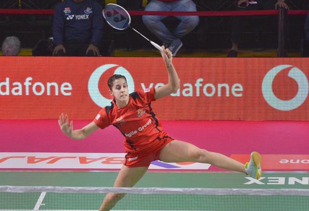Carolina Marin eased to a 15-5, 15-7 win over Saina Nehwal in the Pro Badminton League on Sunday. (PTI) Carolina Marin eased to a 15-5, 15-7 win over Saina Nehwal in the Pro Badminton League on Sunday. (PTI)