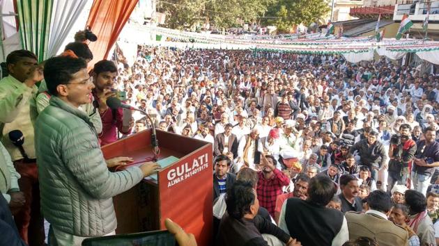 Rajasthan Congress chief Sachin Pilot at a rally in Alwar. (HT Photo) Rajasthan Congress chief Sachin Pilot at a rally in Alwar. (HT Photo)