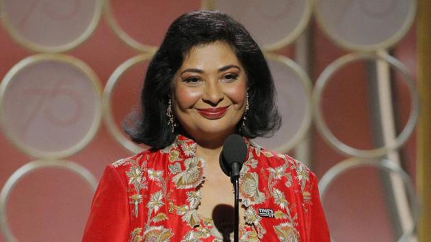 This image released by NBC shows Hollywood Foreign Press Association President Meher Tatna at the 75th Annual Golden Globe Awards in Beverly Hills. (AP) This image released by NBC shows Hollywood Foreign Press Association President Meher Tatna at the 75th Annual Golden Globe Awards in Beverly Hills. (AP)
