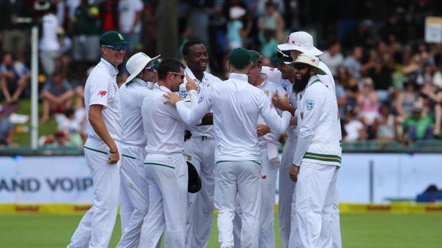 Rabada trapped Wriddhiman Saha leg before with the last ball before tea to leave India reeling at 82/7.  (BCCI ) 