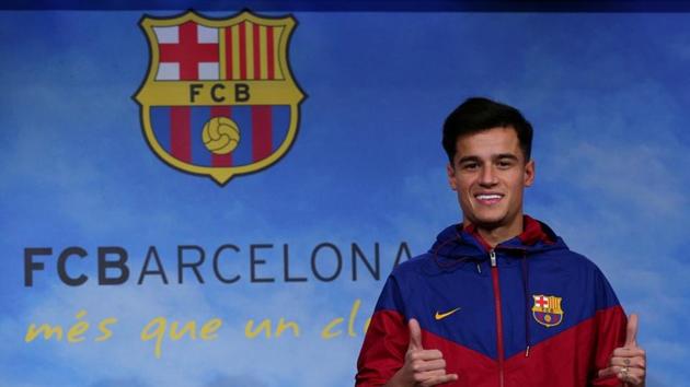 FC Barcelona present new signing Philippe Coutinho on Monday.(Reuters)