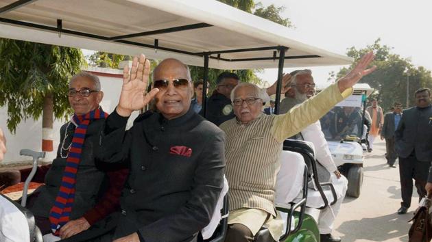 President Ram Nath Kovind visits various projects of Deendayal Research Institute (DRI), in Chitrakoot on Monday. (PTI)