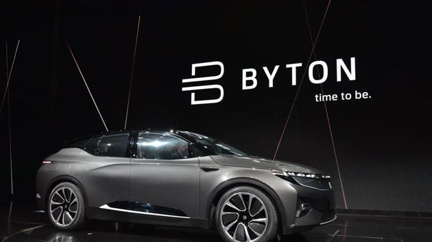 The Byton connected car is seen during its launch at CES 2018 in Las Vegas on Sunday.(AFP)