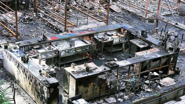 A view of the burnt down restaurant at Kamala Mills, in Mumbai on Saturday. (PTI Photo) A view of the burnt down restaurant at Kamala Mills, in Mumbai on Saturday. (PTI Photo)