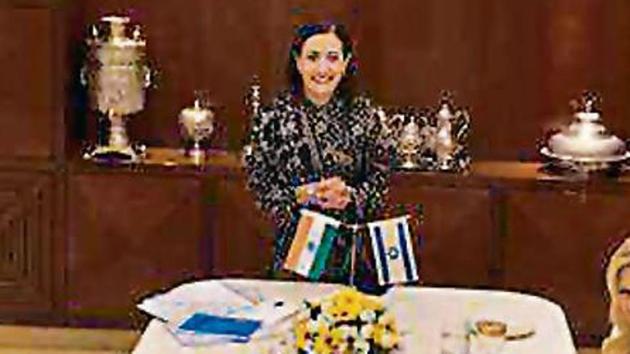 Reena Pushkarna with PM Modi and Israeli PM Netanyahu and his wife in July last year. (HT File Photo) Reena Pushkarna with PM Modi and Israeli PM Netanyahu and his wife in July last year. (HT File Photo)