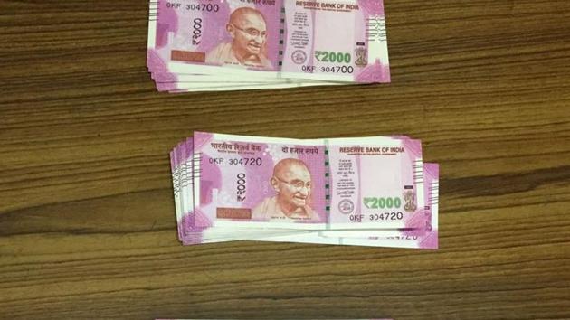 Directorate of Revenue Intelligence seized 211 fake Indian currency notes of 2000 denomination.(ANI Photo)