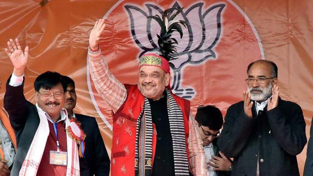BJP president Amit Shah at an election rally in Tikrikilla High School playground in West Garo Hills, Meghalaya. (PTI File Photo) BJP president Amit Shah at an election rally in Tikrikilla High School playground in West Garo Hills, Meghalaya. (PTI File Photo)