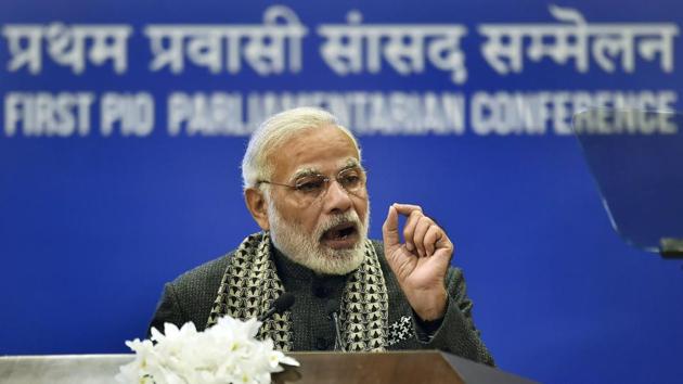 PM Narendra Modi addressed the first PIO Parliamentarians Conference and asked Indian origin lawmakers from across the world to partner in India’s development and act as catalysts in the country’s economic growth. He added, over half the total investment into the country has come in the last three years. (Kamal Singh / PTI)