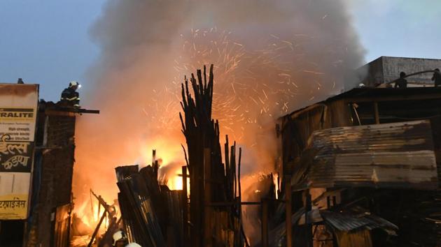 A major fire broke out at three timber wood warehouses in Andheri. (SHASHi S KASHYAP) A major fire broke out at three timber wood warehouses in Andheri. (SHASHi S KASHYAP)