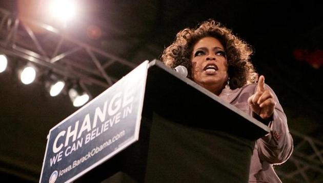 Talk show host Oprah Winfrey speaks at a rally for then Democratic presidential candidate Barak Obama in Des Moines, Iowa in December, 2007. (Reuters file) Talk show host Oprah Winfrey speaks at a rally for then Democratic presidential candidate Barak Obama in Des Moines, Iowa in December, 2007. (Reuters file)