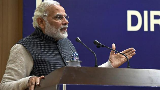 Prime Minister Narendra Modi delivers a speech at a valedictory ceremony at DGP/IGP Conference at Tekanpur on Monday. (PTI Photo) Prime Minister Narendra Modi delivers a speech at a valedictory ceremony at DGP/IGP Conference at Tekanpur on Monday. (PTI Photo)