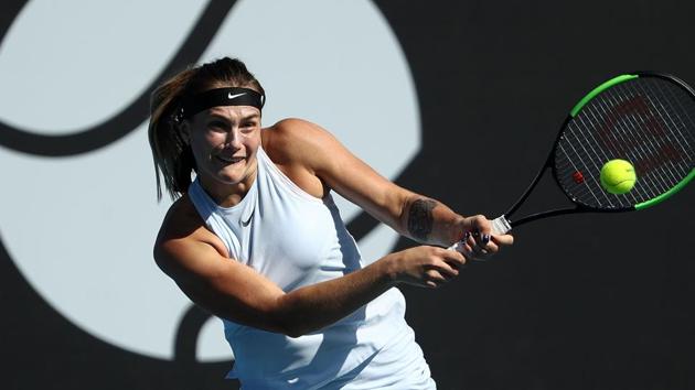 Aryna Sabalenka of Belarus plays a backhand during her singles match of the Hobart International at Domain Tennis Centre. (Getty Images) Aryna Sabalenka of Belarus plays a backhand during her singles match of the Hobart International at Domain Tennis Centre. (Getty Images)