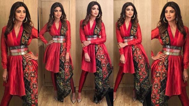 For her appearance as a judge on Super Dancer 2, actor Shilpa Shetty wore a red Amit Aggarwal outfit , which was an odd look for the usually polished and well put-together actor.(Instagram/ Shilpa Shetty Kundra)