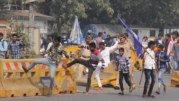 Ambedkar also questioned why an FIR was not filed into the death of a schoolboy in police lathi charge during last week’s bandh.(HT FILE) Ambedkar also questioned why an FIR was not filed into the death of a schoolboy in police lathi charge during last week’s bandh.(HT FILE)