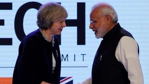 File photo of Britain's Prime Minister Theresa May shaking hands with Prime Minister Narendra Modi during the India-UK Tech Summit in New Delhi on November 7, 2016. (Reuters) File photo of Britain's Prime Minister Theresa May shaking hands with Prime Minister Narendra Modi during the India-UK Tech Summit in New Delhi on November 7, 2016. (Reuters)
