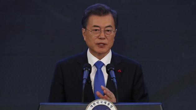 President Moon Jae-in delivers a speech during his New Year news conference at the Presidential Blue House in Seoul, South Korea, on January 10, 2018. Moon said he's open to meeting with North Korean leader Kim Jong Un if certain conditions are met, as he vowed to push for more talks with the North to resolve the nuclear standoff. (AP) President Moon Jae-in delivers a speech during his New Year news conference at the Presidential Blue House in Seoul, South Korea, on January 10, 2018. Moon said he's open to meeting with North Korean leader Kim Jong Un if certain conditions are met, as he vowed to push for more talks with the North to resolve the nuclear standoff. (AP)