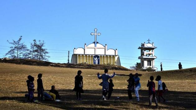 The church has always played an active role in Meghalaya politics. The candidates are usually Christian and hence the preferences are more individual than institutional.(Ajay Aggarwal/HT File Photo) The church has always played an active role in Meghalaya politics. The candidates are usually Christian and hence the preferences are more individual than institutional.(Ajay Aggarwal/HT File Photo)