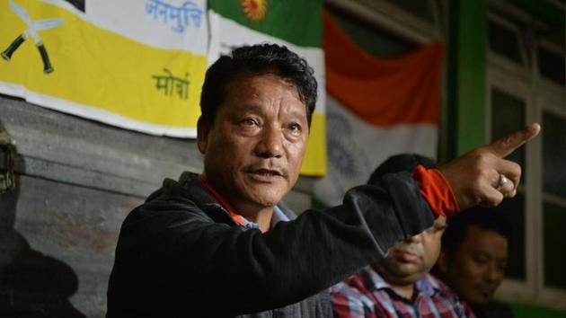Bimal Gurung, head of the Gorkha Janmukti Morcha (GJM), speaks at a news conference on July 4, 2017. (File) Bimal Gurung, head of the Gorkha Janmukti Morcha (GJM), speaks at a news conference on July 4, 2017. (File)