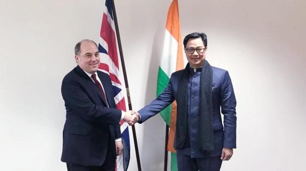 Union minister of state for home Kiren Rijiju meets UK minister Ben Wallace in London. (Photo: Kiren Rijiju’s Twitter account) Union minister of state for home Kiren Rijiju meets UK minister Ben Wallace in London. (Photo: Kiren Rijiju’s Twitter account)