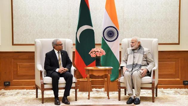Foreign minister & special envoy of President of Maldives, Mohamed Asim calls on the Prime Minister Narendra Modi in New Delhi on January 11.(PIB Photo)