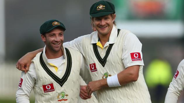 Shane Watson (right) and Phil Hughes were not only Australia cricket teammates but also very close friends, and the untimely death of Hughes while batting in the middle, left Watson scarred.(Getty Images)