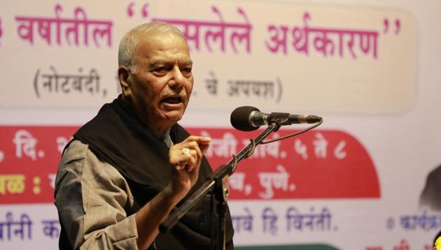 Yashwant Sinha at an event in Pune. (Rahul Raut/HT FILE PHOTO)