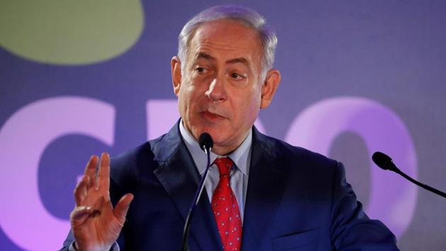Israeli Prime Minister Benjamin Netanyahu gives a speech to the foreign media during the annual GPO (government press office) New Year's toast in Jerusalem on January 10, 2018. (AFP) Israeli Prime Minister Benjamin Netanyahu gives a speech to the foreign media during the annual GPO (government press office) New Year's toast in Jerusalem on January 10, 2018. (AFP)