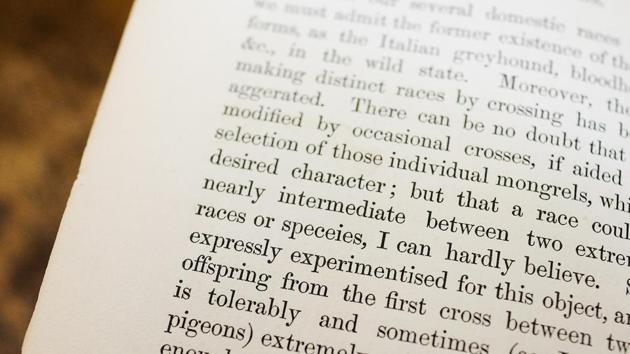 The library holds a first edition copy of Charles Darwin’s “On The Origin of Species” in which on the 11th line of page 20 ‘species’ was miss-spelled with ‘speceies’ in 1859. Only around 275 copies of the book are thought to still exist, which can be identified by this particular spelling mistake, Leeds’ being one. (Ian Forsyth / Getty Images)