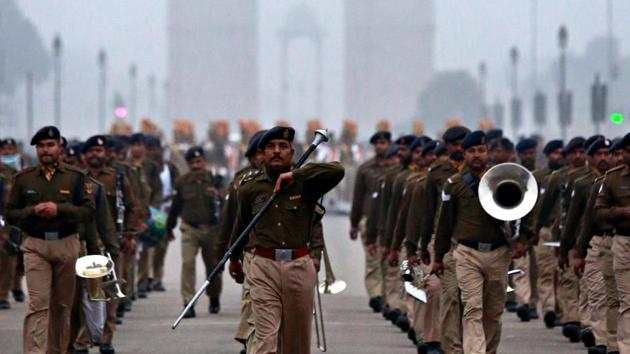 Republic Day parade rehearsals underway on a cold, foggy January morning in the heart of New Delhi. (Amal KS/HT Photo) Republic Day parade rehearsals underway on a cold, foggy January morning in the heart of New Delhi. (Amal KS/HT Photo)