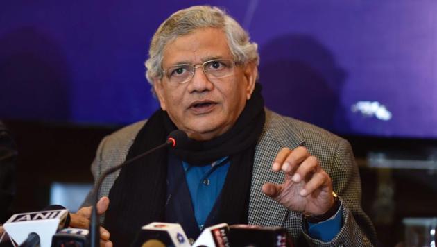 Communist Party of India (CPI-M) general secretary Sitaram Yechury during a press conference in Delhi.(PTI FILE)