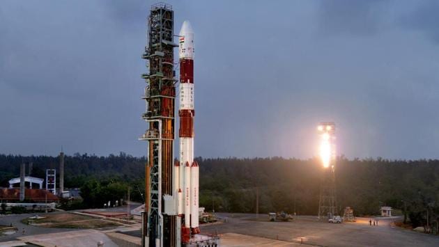 An evening view of the PSLV-C40 on the First Launch Pad at the Sriharikota base. The co-passenger satellites of the main Cartosat-2 series satellite onboard comprise one micro and nano satellite each from India as well as three micro and 25 nano satellites from six countries—Canada, Finland, France, Korea, the United Kingdom and United States of America. (ISRO)