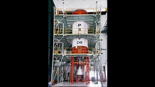 The PSLV-C40’s Liquid Stage components seen at the Stage Processing Facility. Today’s launch also marks the first launch for ISRO in 2018 following the unsuccessful mission of navigation satellite IRNSS-1H last year. (ISRO)