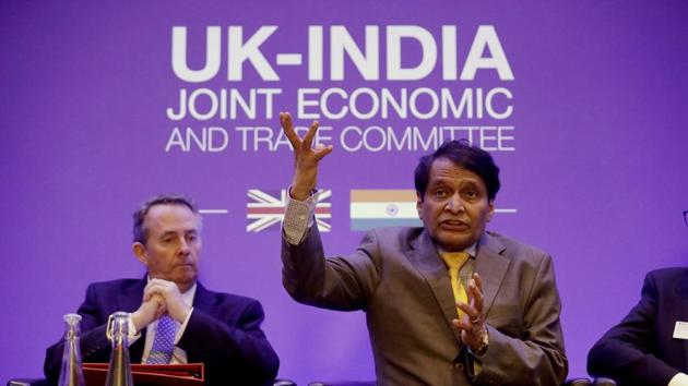 India's Minister of Commerce and Industry Suresh Prabhu speaks next to Britain's Secretary of State for International Trade Liam Fox during the plenary session of the UK-India Joint Economic and Trade Committee (JETCO) at the Institute of Civil Engineers in London, Thursday, Jan. 11, 2018. (AP Photo) India's Minister of Commerce and Industry Suresh Prabhu speaks next to Britain's Secretary of State for International Trade Liam Fox during the plenary session of the UK-India Joint Economic and Trade Committee (JETCO) at the Institute of Civil Engineers in London, Thursday, Jan. 11, 2018. (AP Photo)