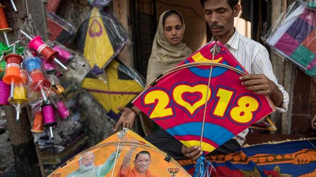 Kites displayed at shops in Masjid Bunder, south Mumbai, for Makar Sankranti, which was celebrated on Sunday, January 14. (Satish Bate/HT Photo)