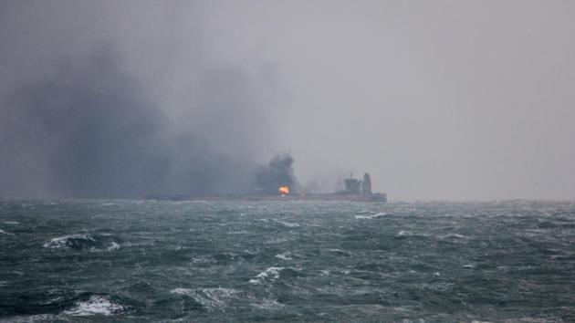 Smoke is seen rising from the Panama-registered Sanchi tanker carrying Iranian oil two days after a collision with a Chinese freight ship in the East China Sea on January 9, 2018. (China's Ministry of Transport Handout via REUTERS) Smoke is seen rising from the Panama-registered Sanchi tanker carrying Iranian oil two days after a collision with a Chinese freight ship in the East China Sea on January 9, 2018. (China's Ministry of Transport Handout via REUTERS)