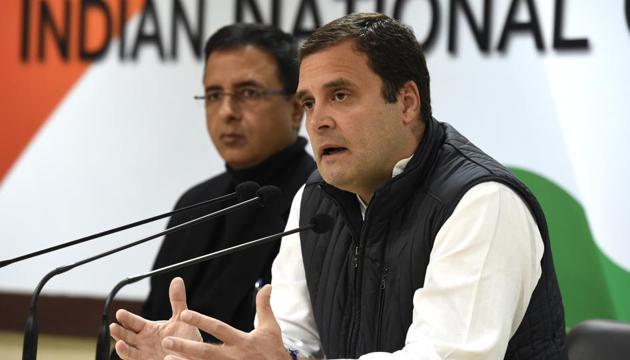 Congress president Rahul Gandhi addresses a press conference in New Delhi on Friday. (Arvind Yadav/HT Photo) Congress president Rahul Gandhi addresses a press conference in New Delhi on Friday. (Arvind Yadav/HT Photo)