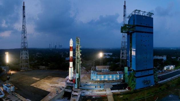 Fully integrated PSLV-C40 with all the 31 spacecraft at First Launch Pad, in Sriharikota.(PTI Photo)
