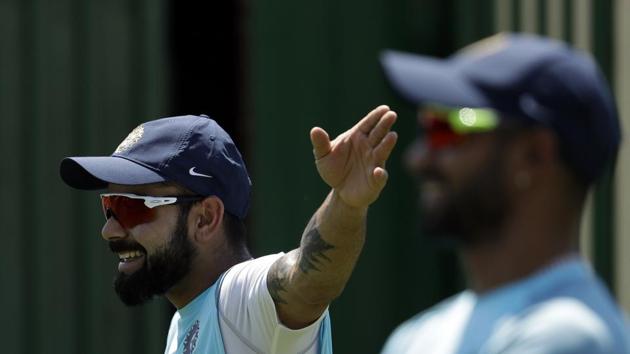 Virat Kohli has some fun in the practice session. (AP) Virat Kohli has some fun in the practice session. (AP)