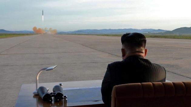North Korean leader Kim Jong Un watches the launch of a Hwasong-12 missile. (KCNA via Reuters File Photo) North Korean leader Kim Jong Un watches the launch of a Hwasong-12 missile. (KCNA via Reuters File Photo)