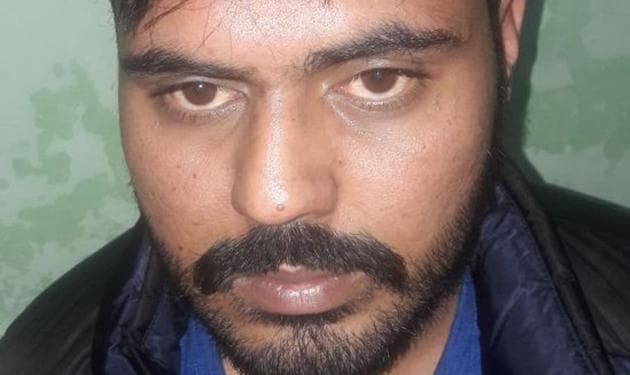 Harsimrandeep Singh, alias Simma Sekhon, in custody on Saturday. (HT Photo) Harsimrandeep Singh, alias Simma Sekhon, in custody on Saturday. (HT Photo)