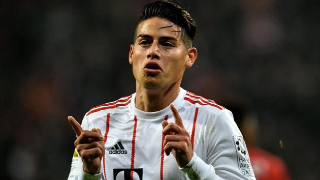Bayern Munich midfielder James Rodriguez celebrates after scoring against Bayer Leverkusen in their Bundesliga encounter. (AFP) Bayern Munich midfielder James Rodriguez celebrates after scoring against Bayer Leverkusen in their Bundesliga encounter. (AFP)