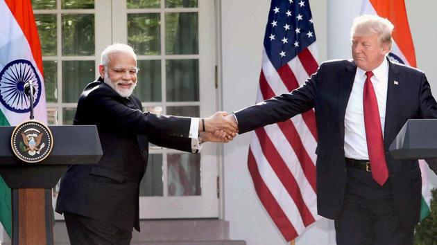 Prime Minister Narendra Modi and President of United States of America (USA), Donald Trump at the Joint Press Statement at White House, in Washington DC on Tuesday. (PTI) Prime Minister Narendra Modi and President of United States of America (USA), Donald Trump at the Joint Press Statement at White House, in Washington DC on Tuesday. (PTI)