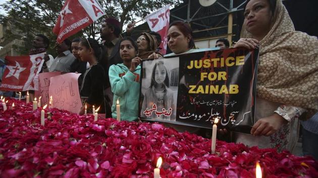Supporters of the Christian People's Movement attend a memorial for Zainab Ansari, an 8-year-old girl who was kidnapped, raped and killed last week, in Karachi, Pakistan, Friday, Jan. 12, 2018. (AP Photo) Supporters of the Christian People's Movement attend a memorial for Zainab Ansari, an 8-year-old girl who was kidnapped, raped and killed last week, in Karachi, Pakistan, Friday, Jan. 12, 2018. (AP Photo)